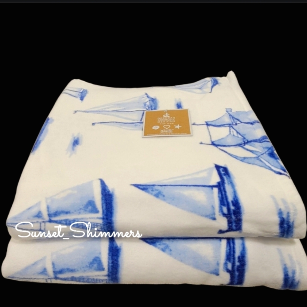 x8 Sailboat Schooner Boat Velour Bath Hand Washcloth Towel Set Nautical Coastal - Picture 5 of 11
